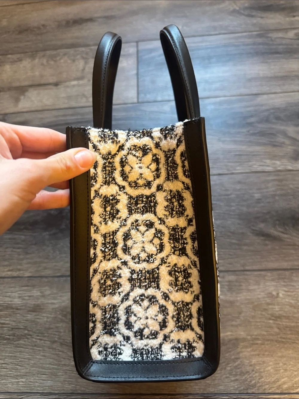 Kate Spade Black and White Textured Tote with Flowers